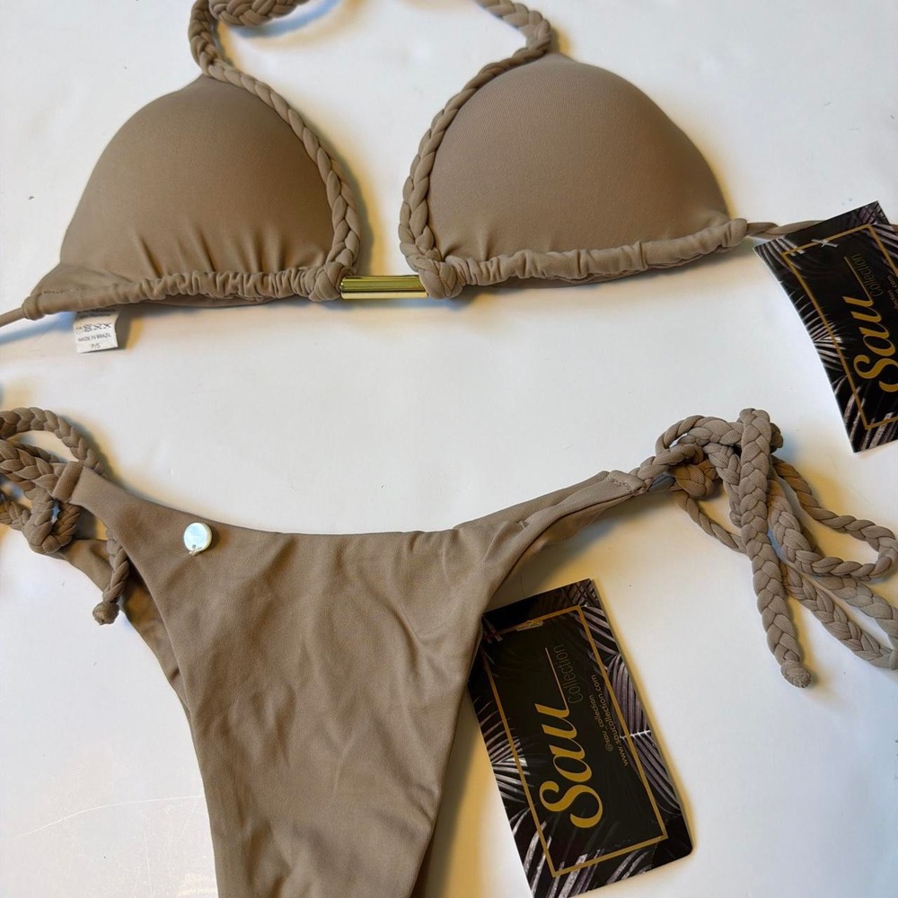 Sau Swim Nude Bronze Braided Brazilian String Bikini Set Y2K Deadstock S/M